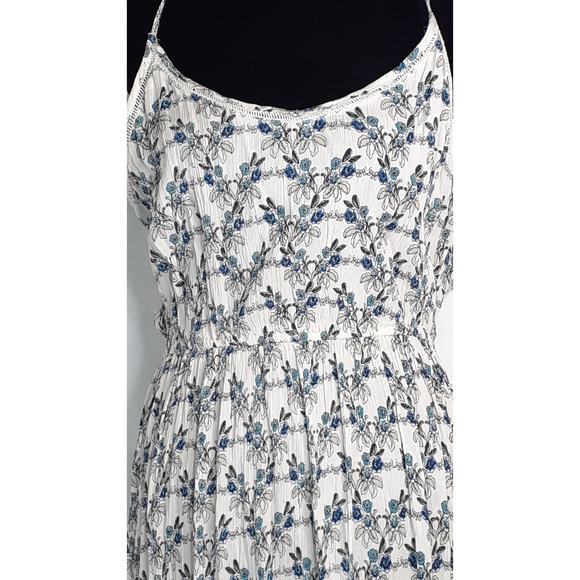 $118 NEW AQUA Floral Maxi Dress‎ MED Boho Romantic Cottagecore Gauze White Blue - Picture 1 of 11